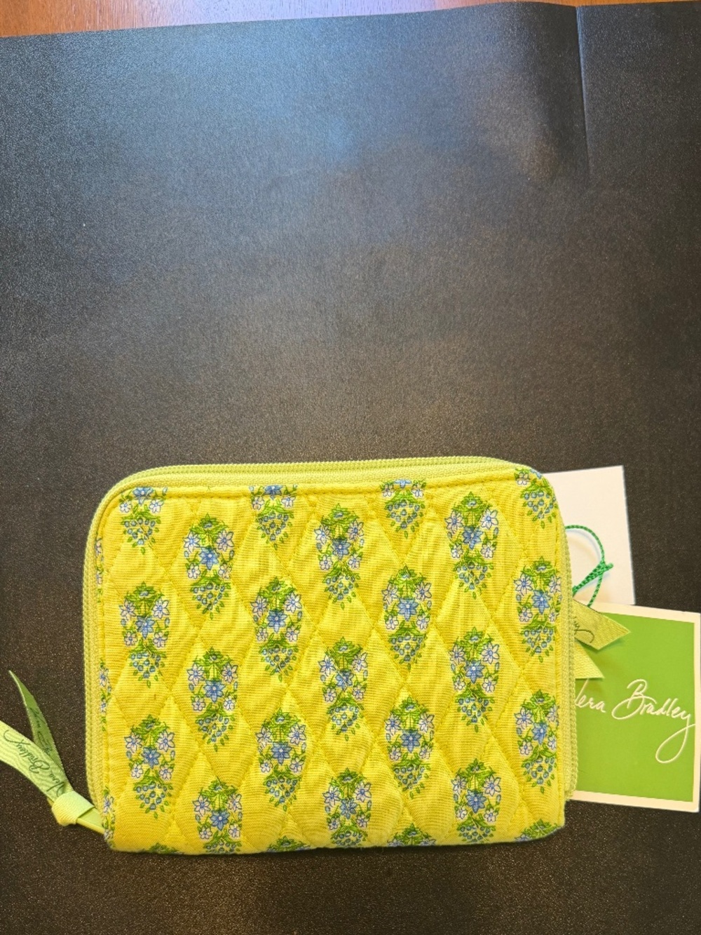 Vera Bradley Yellow Blue Floral Quilted Zip Around Wallet